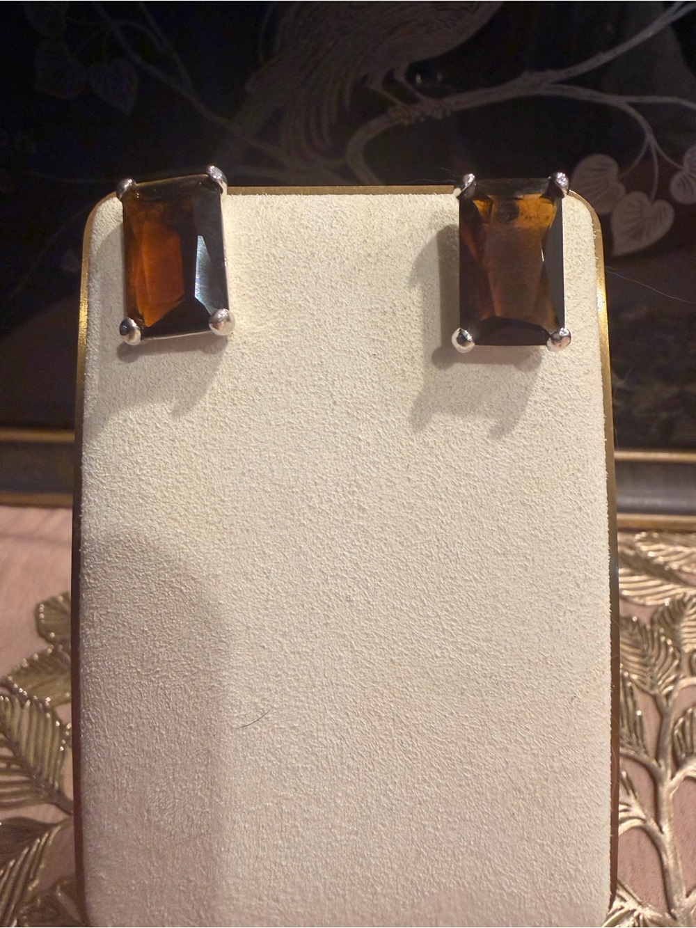 Avon Classic Amber-Glass Rectangular Stud Earrings